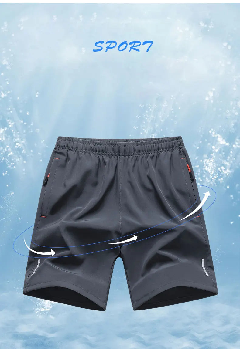 Summer Running Sports Shorts Men Breathable Beach Shorts Ice Silk Comfortable Elastic Waist Fitness Basketball Short Sportswear