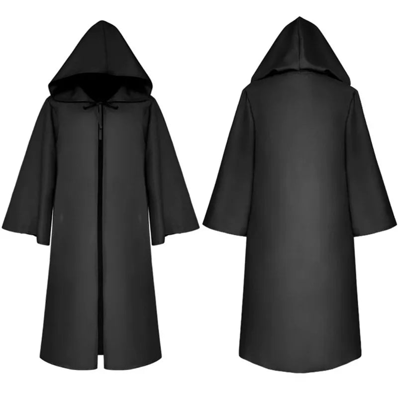 Halloween Cloak Plague Doctor Mask Cosplay Costume Sorcerer Long Shirt Hooded Black Robe Adult and Child Holiday Costume Set