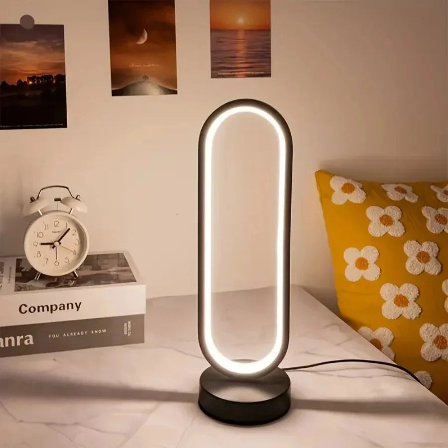 1PC Table lamp Bedroom Ring Table Lamp Living Room Black and White USB Dimming Bedside Lamp LED Small Night Light