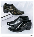 Fashion Buckle Leather Shoes For Men Big Size 46 Pointed Dress Shoes Man Quality Business High Heels Shoes Man chaussure hommes