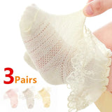 Calcetines bonitos de encaje con flores de malla para bebé recién nacido, Calcetines de algodón para niña, Calcetines transparentes antideslizantes, Calcetines Skarpetki Socken