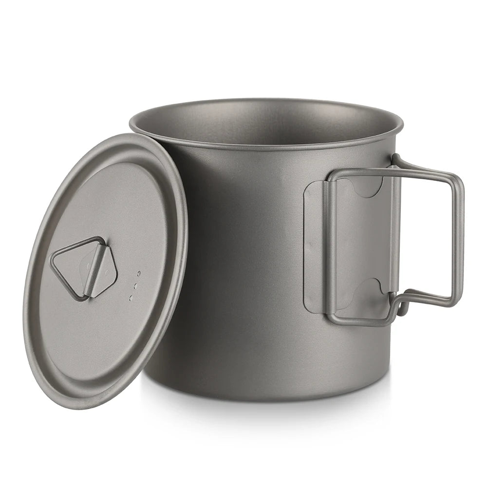 Taza de agua ultraligera de titanio Lixada con asa plegable, portátil para exteriores, camping, picnic, 300 ml/350 ml/550 ml/650 ml