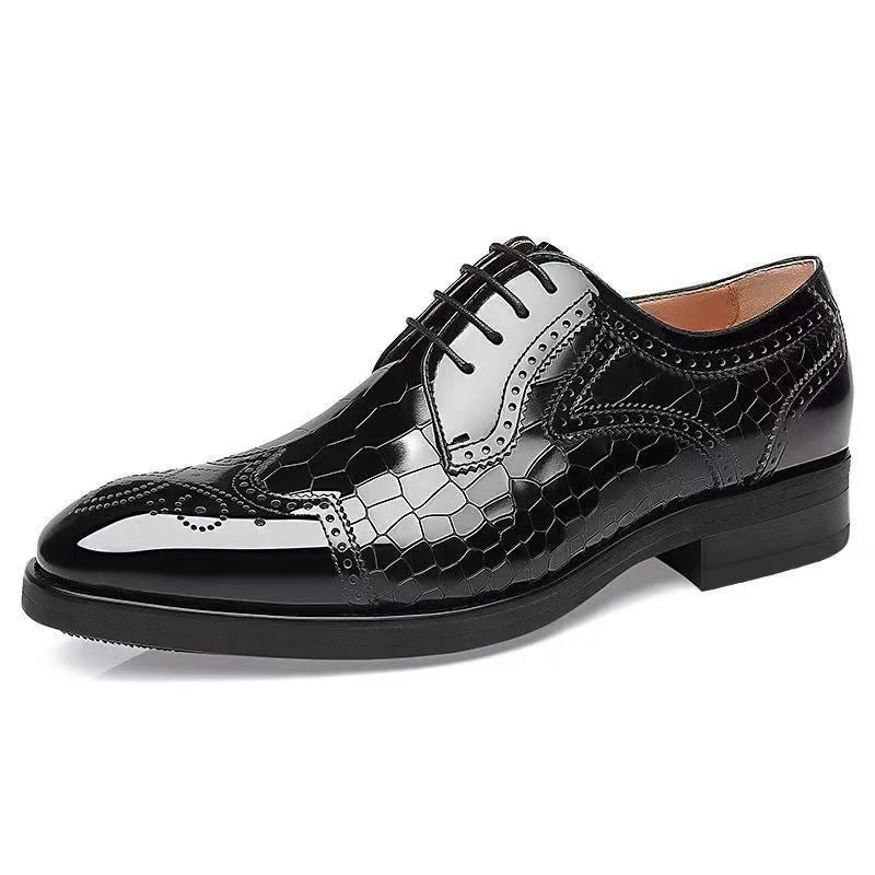 Crocodile Pattern Leather Shoes Business Oxford Footwear Men's Brogue Dress Shoes Leather Formal Shoes for Men Bullock Shoe 2024