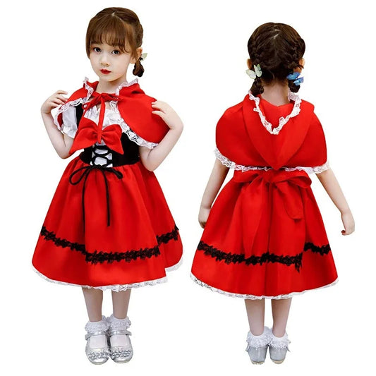 Girls Halloween Costume Fancy Dress Children Little Red Riding Hood Cosplay Dress Princess Baby Party Cosplay With Cape