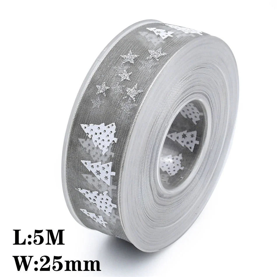 5M 10mm 15mm 25mm Christmas Satin Ribbons Crafts DIY Tape Wedding Gift Bows Natural Organza Ribbon Sewing Clothing Decoration