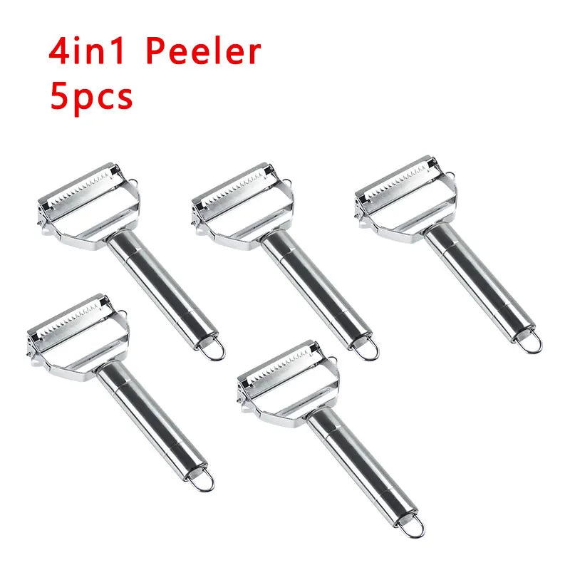 4in1 Vegetable Peeler Stainless Steel Melon Planer Multiple-Function Double-Head Peeler Household Kitchen Cucumber Slicer Tool