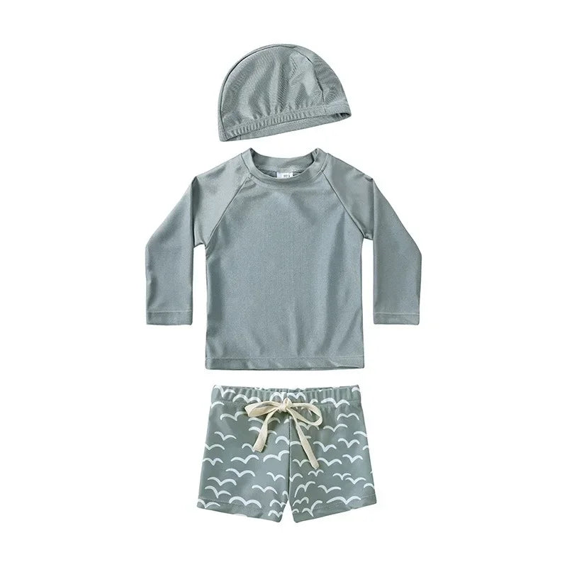 2025 Summer Baby Boys Swimsuit Long Sleeves One Piece Swimwear for Kids Toddler Cartoon UPF50+ Rash Guards Infant Bathing Sui