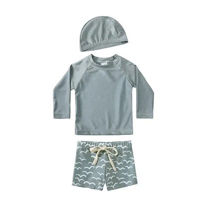 2025 Summer Baby Boys Swimsuit Long Sleeves One Piece Swimwear for Kids Toddler Cartoon UPF50+ Rash Guards Infant Bathing Sui