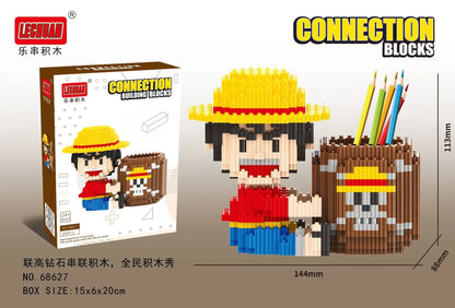 Linkgo Sanrio Building Block Pen Holder Luffy Stitch Chopper Pochacco Kuromi DIY Assembly Super Mario Puzzle Mini Bricks Toys