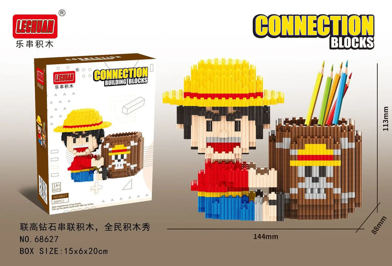 Linkgo Sanrio Building Block Pen Holder Luffy Stitch Chopper Pochacco Kuromi DIY Assembly Super Mario Puzzle Mini Bricks Toys