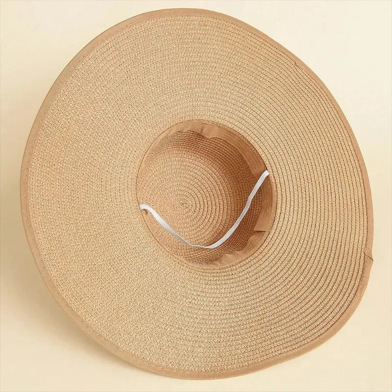 1Pc Women's Seaside Bow Beach Hat Oversize Straw Hat Women's Summer Sun Block Big Brim Hat Suitable For Sun Protection