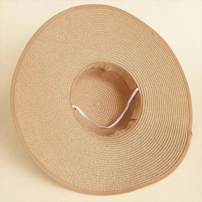 1Pc Women's Seaside Bow Beach Hat Oversize Straw Hat Women's Summer Sun Block Big Brim Hat Suitable For Sun Protection