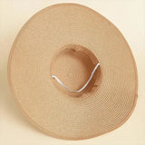 1Pc Women's Seaside Bow Beach Hat Oversize Straw Hat Women's Summer Sun Block Big Brim Hat Suitable For Sun Protection