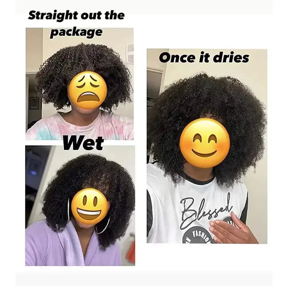 Afro Kinky Curly Wigs with Bangs 200% Density Brazilian Remy Human Hair Full Machine Made Wigs Short Afro Curly Wigs For Women