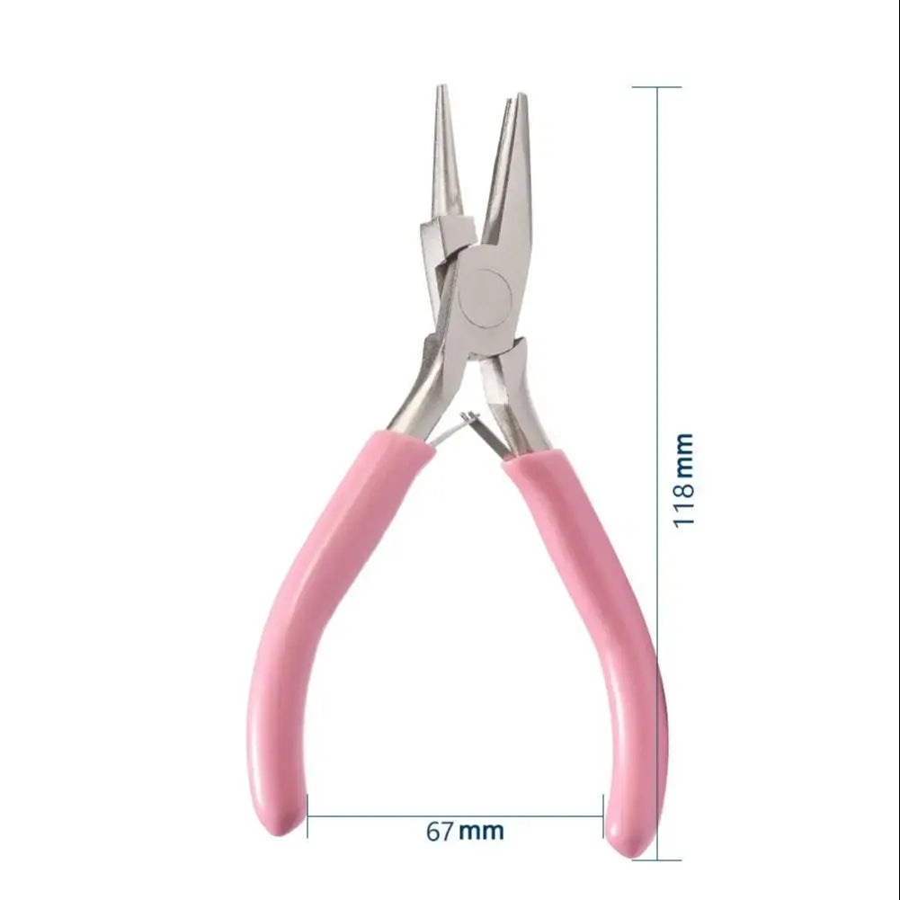Alicates cóncavos redondos de una sola sección de níquel-hierro con mango rosa, herramienta para hacer herrajes de joyería hechos a mano, punta afilada, diagonal, portátil