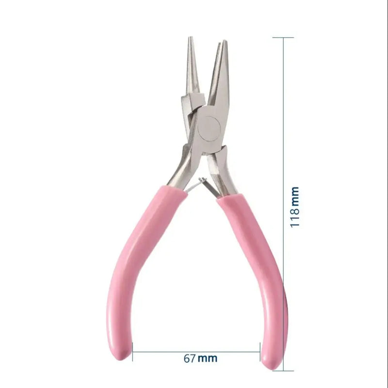Pink Handle Nickel Iron Single Section Round Concave Pliers Handmade Jewelery Hardware Making Tool Sharp Nose Diagonal Portable