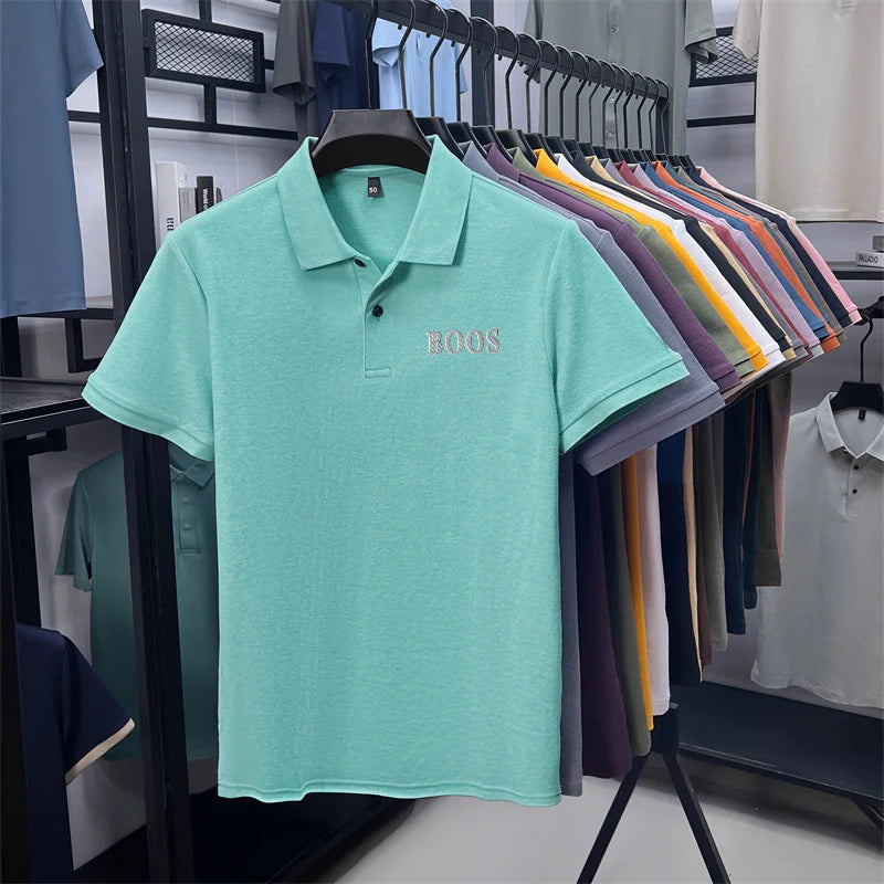 Cotton100% Men's Summer High Quality Short Sleeves Polo Shirt Lapel Button Letter Printing T-Shirt Business Leisure Men Clothing