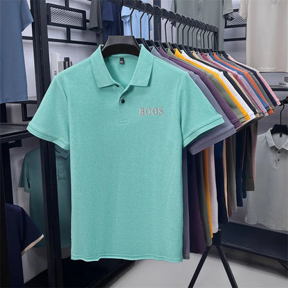 Cotton100% Men's Summer High Quality Short Sleeves Polo Shirt Lapel Button Letter Printing T-Shirt Business Leisure Men Clothing
