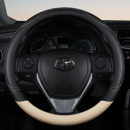 PU Leather Contrast Colour Car Steering Wheel Cover  Sweat Absorbent, Wear Resistant and Non-slip, Universal in All Seasons