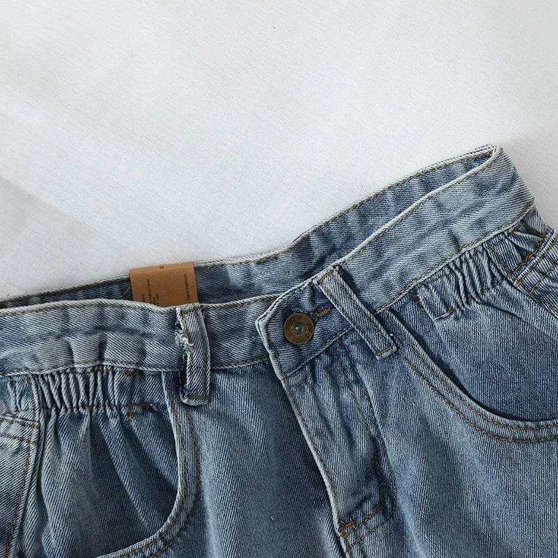 Zmzbch verão cintura alta denim shorts feminino casual solto senhoras moda plus size cintura elástica perna larga calças de brim curtas feminino