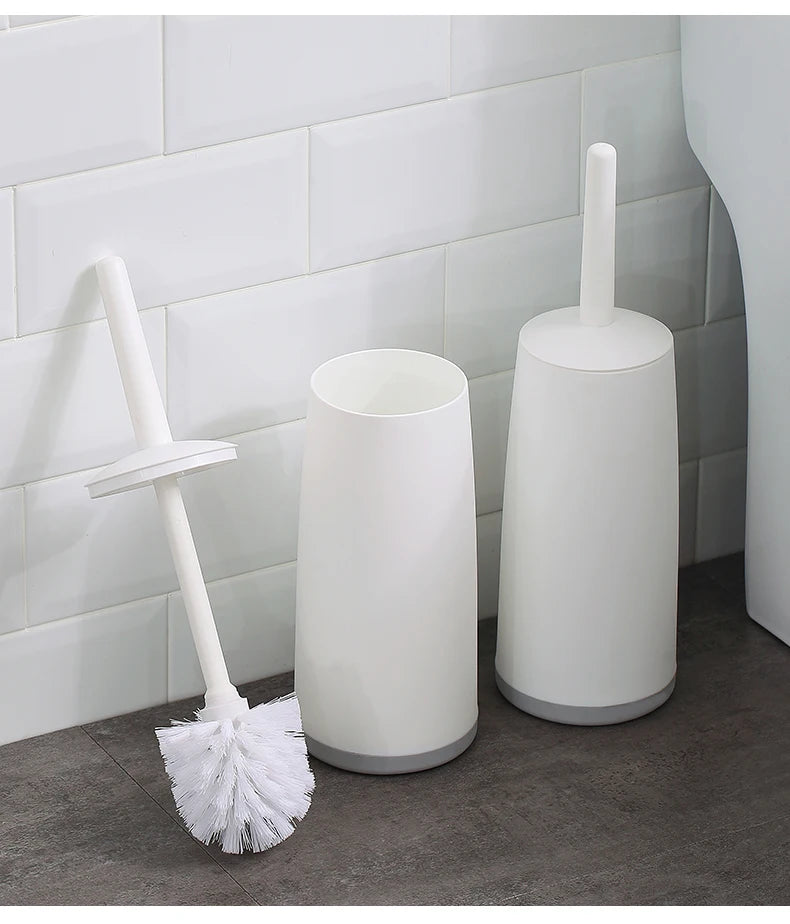 WORTHBUY Cepillo de inodoro de plástico con base de pie, mango largo, cepillo de limpieza para inodoro, accesorios de baño, herramientas de limpieza