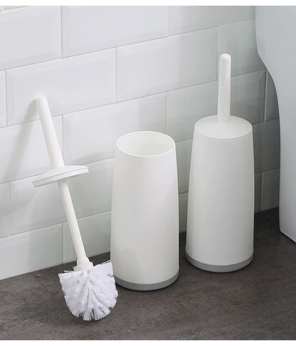 WORTHBUY Cepillo de inodoro de plástico con base de pie, mango largo, cepillo de limpieza para inodoro, accesorios de baño, herramientas de limpieza