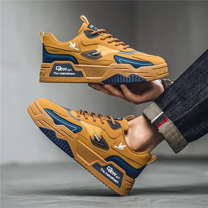2024 Autumn New Casual Sports Shoes Men's Leather Low-Top Fashion Trend Easy-Match Running Shoes Men's Skateboard Shoes Suitable for Outdoor Sports