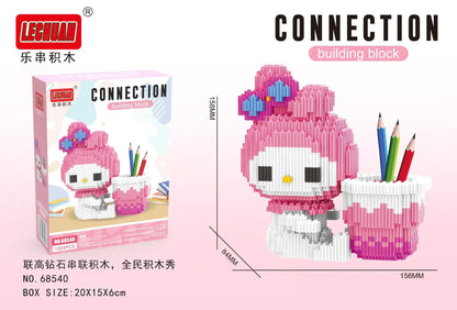 Linkgo Sanrio Building Block Pen Holder Luffy Stitch Chopper Pochacco Kuromi DIY Assembly Super Mario Puzzle Mini Bricks Toys
