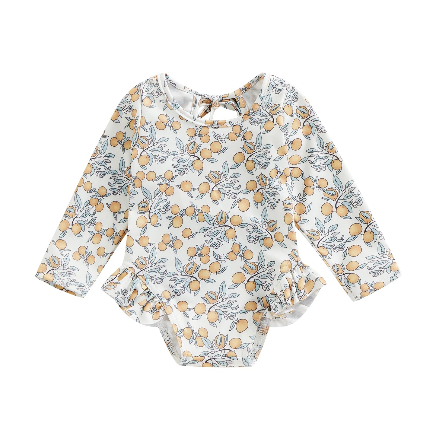 Traje de baño de verano para niñas pequeñas, estampado floral, sin espalda, con volantes, manga larga, ropa de playa para niñas de 0 a 4 años