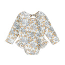Kids Baby Girl Summer Swimwear Floral Print Backless Ruffles Long Sleeve Bodysuit Bathing Suit Girls Beachwear 0-4 Years