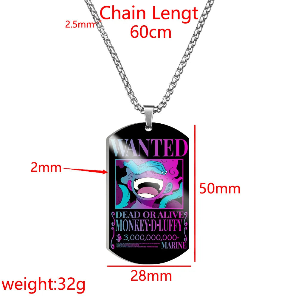 Colgante de una pieza, collar de hombre con orden de recompensa de 3 mil millones de Luffy, collar con etiqueta de perro de acero inoxidable con orden de búsqueda para hombres, collares