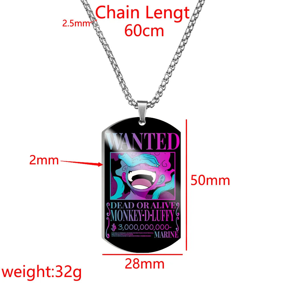 One Piece Pendant Luffy's 3 Billion Reward Order Man Necklace Men Wanted Warrant Stainless Steel Dog Tag Necklace Necklaces