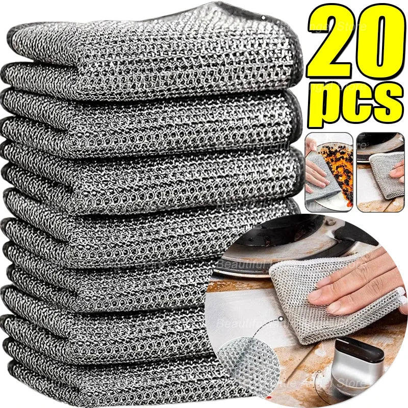 Paño de limpieza de alambre de acero grueso, antirayaduras, de doble capa, de microfibra, para lavar platos, ollas y cocina, 20 o 5 unidades