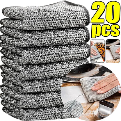 Paño de limpieza de alambre de acero grueso, antirayaduras, de doble capa, de microfibra, para lavar platos, ollas y cocina, 20 o 5 unidades
