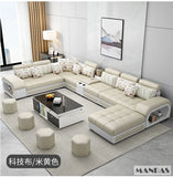 Linlamim Fabric Sofa Set Furniture Living Room Sofa Set with USB and Stools / Big U Shape Cloth Couch Sofas for Home Furniture