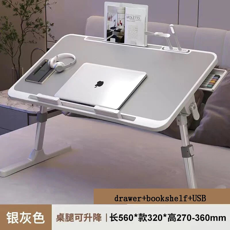 Lift Foldable Laptop Table for Bed Stand Lap Lazy Learning Desk Student Computer Desk for Working Read with Radiator Drawer
