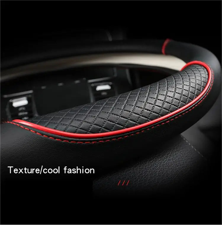 All Seasons Leather Diamond Steering Wheel Cover Universal Fit for 14 .5-15 Inch Durable Leather Cover Anti-Slip Veins Design