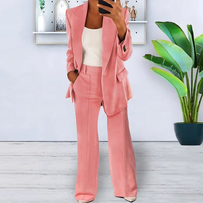 Elegante cárdigan de manga larga con solapa y pantalones de pierna ancha, conjunto de 2 piezas para mujer, moda Otoño Invierno, traje femenino con bolsillos y botones 