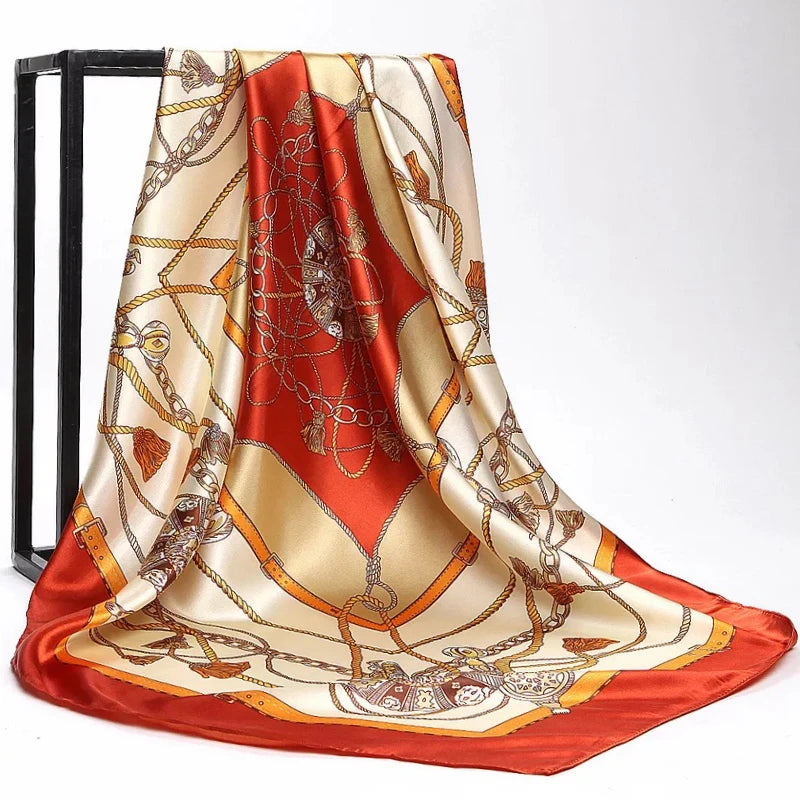 Chales populares de Europa y América, pañuelos de moda con nuevo estampado, protector solar, 90 x 90 cm, pañuelos cuadrados de seda de lujo para las cuatro estaciones.
