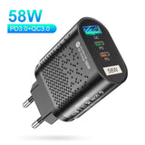 USLION-USB C Travel Fast Charging Charger, Tablet, Laptop, PD, Quick Charge 3.0, Wall Phone Adapter, iPhone 15, Xiaomi, 58W