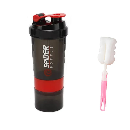 3-Layer Protein Shaker Bottle with Mixing Ball, Leakproof Water Bottle for Protein Mixes with Powder Storage and Pill Organizer