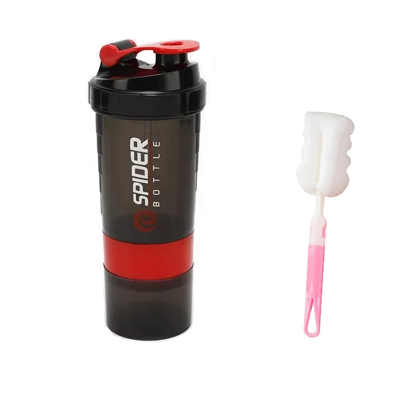 3 Layers Protein Shaker Bottles with Mix Ball Leak Proof Water Bottle for Protein Mixes with Powder Storage and Pill Organizer