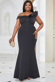 Elegante vestido de tamanho grande feminino, Aysmmetric, Ruffle, Evening, Cocktail, sem mangas, Bodycon, Longo, Magro, Monocromático, Maxi, Fashion