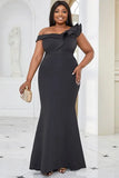 Elegante vestido de tamanho grande feminino, Aysmmetric, Ruffle, Evening, Cocktail, sem mangas, Bodycon, Longo, Magro, Monocromático, Maxi, Fashion
