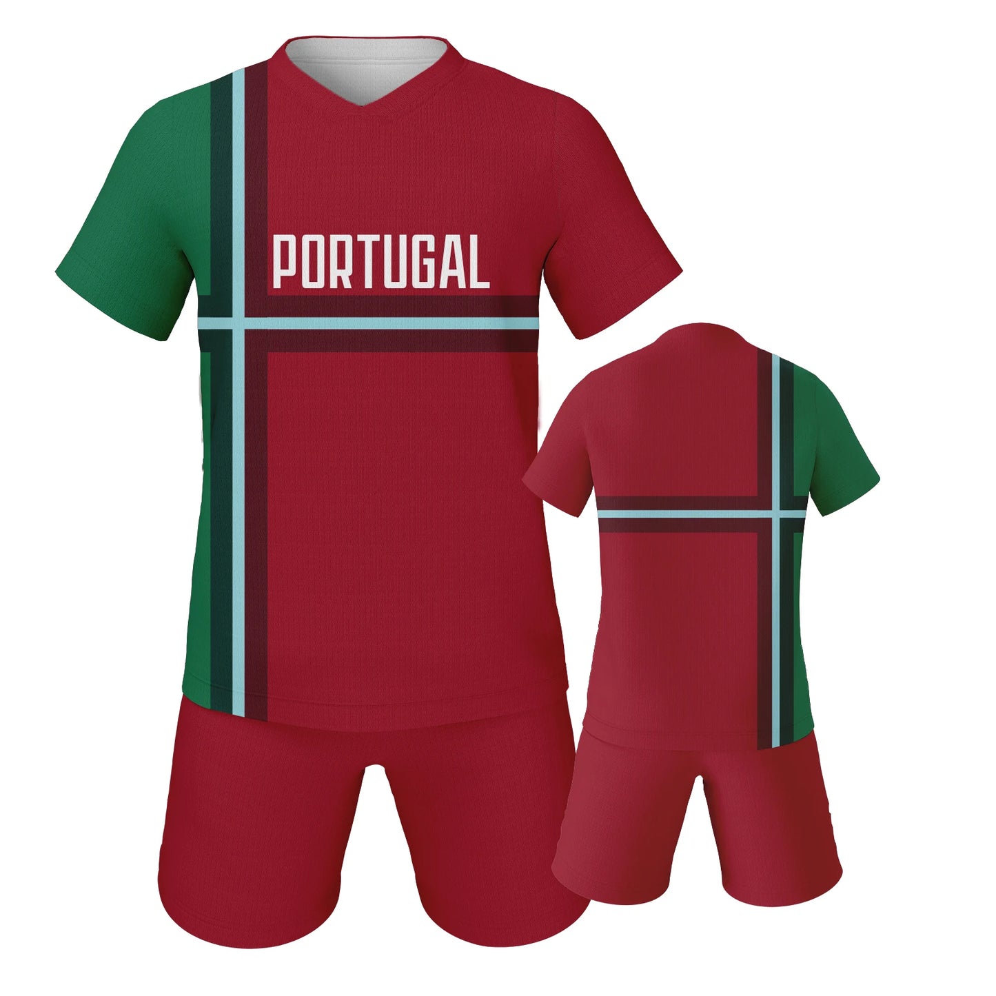 2024 Portugal Football Jersey Kids Youth Soccer Practice Jersey Outfits Shirt and Shorts Uniform Summer Outdoor Sportswear