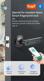 Tuya App Bluetooth Smart Fingerprint Door Lock Password Mechanical Key NFC Unlocking For Wooden Door Handle Lock IP54 Rainproof