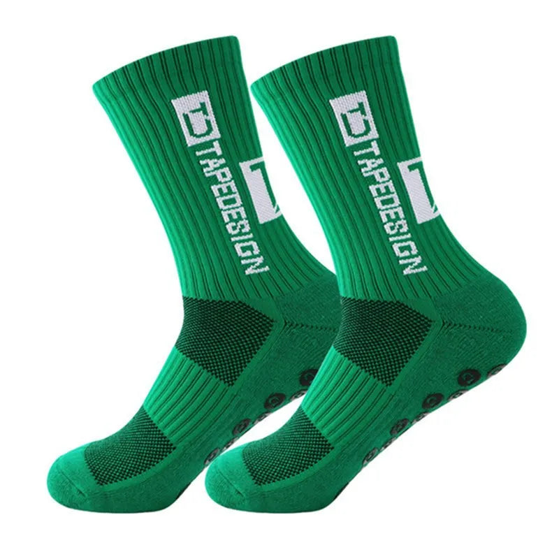 2025 New Anti-Slip Tape Design Football Socks Mid-Calf Non-Slip Soccer Sport Cycling Sports Men's Women Sock Grip Yoga 1 Pair