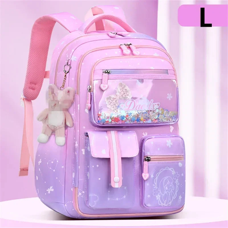 Primary Bow Knot Schoolbag With Rabbit Pendant For Girls Orthopaedics Kids Backpack Kawaii Waterproof School bag