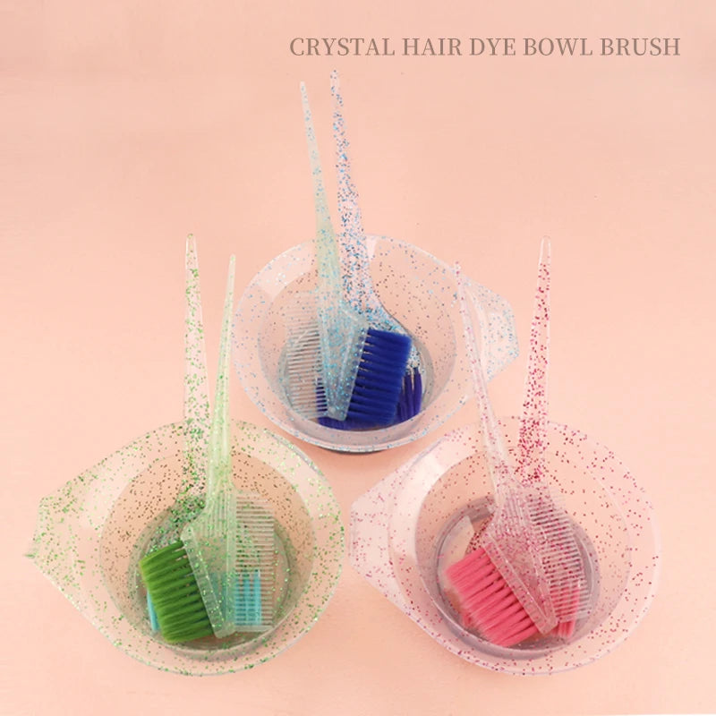 3 profissional salão de beleza tintura de cabelo cristal glitter conjunto tigela de tintura de cabelo, escova de cabelo e tigela ferramentas, acessórios de penteado de salão de beleza