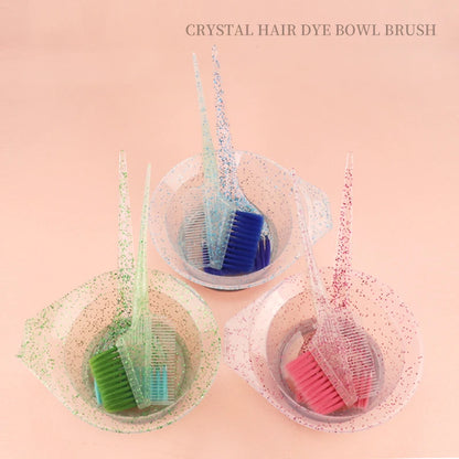 3 profissional salão de beleza tintura de cabelo cristal glitter conjunto tigela de tintura de cabelo, escova de cabelo e tigela ferramentas, acessórios de penteado de salão de beleza